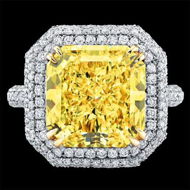 Yellow Diamond Double Halo Engagement Ring